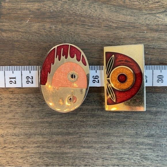 Pair Brooch De Passille Sylvestre Enamel Vintage MCM Made in Canada Face Flower - Picture 13 of 14